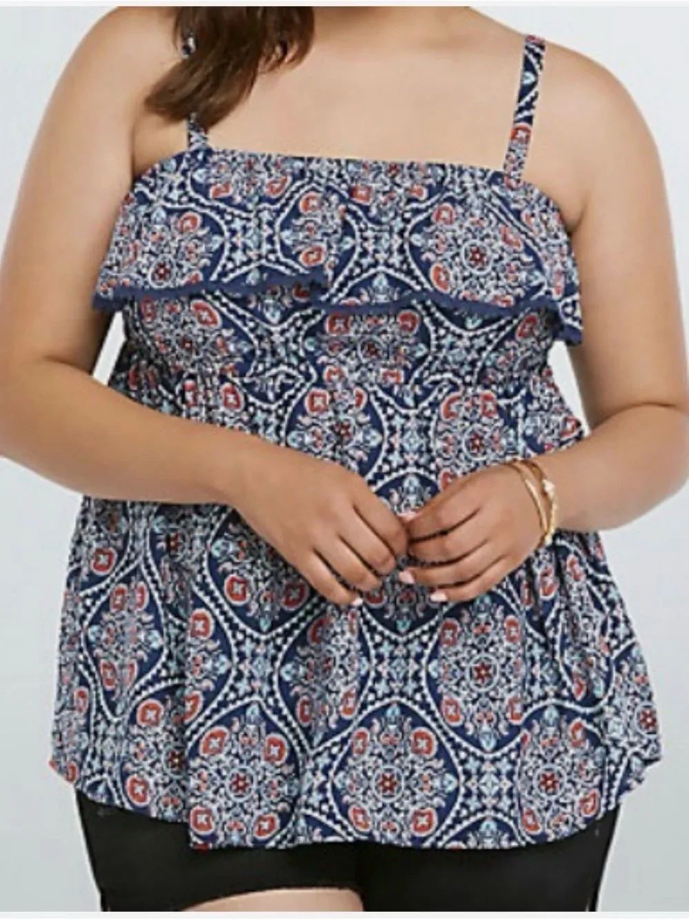 EUC torrid Paisley Ruffle Babydoll Top Blouse Tank
